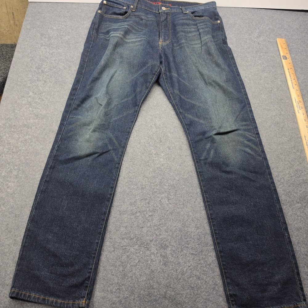 Lucky Brand Mens Blue Denim Jeans Dark Wash Whiskered 36x34 (Measures 37x31.5)